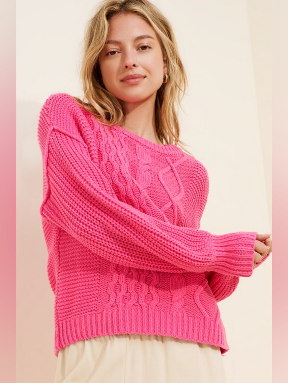 Free People Dream Cable Crewneck Sweater - Wine